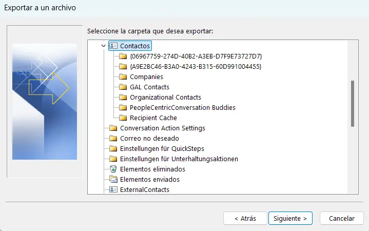 Imagen: Lista de carpetas de Outlook 365