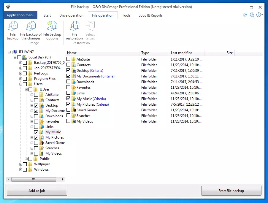Imagen: O&O DiskImage Professional 11.0: función para la selección de directorios o archivos individuales