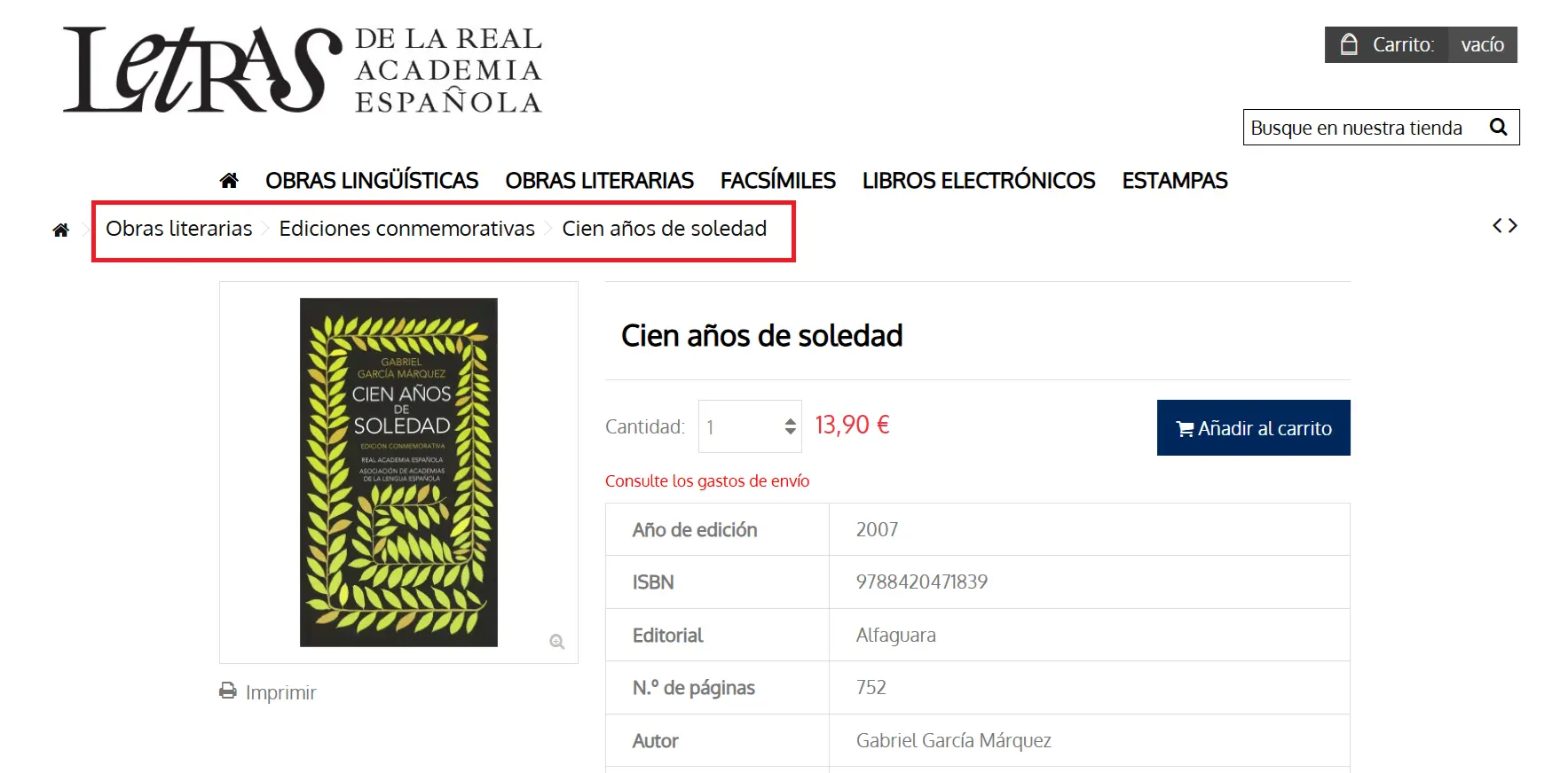 Captura de pantalla de la Tienda de la Real Academia Española Imagen: Captura de pantalla de la Tienda de la Real Academia Española