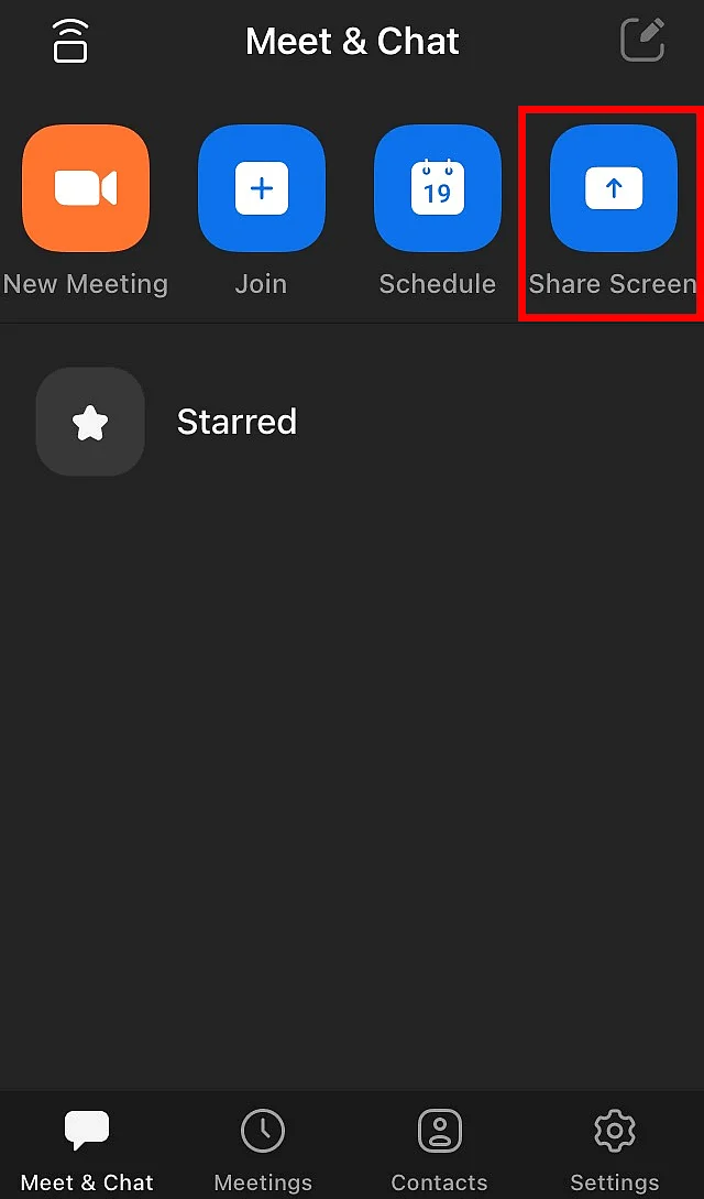 Imagen: Aplicación de Zoom para el iPhone con la opción de compartir la pantalla
