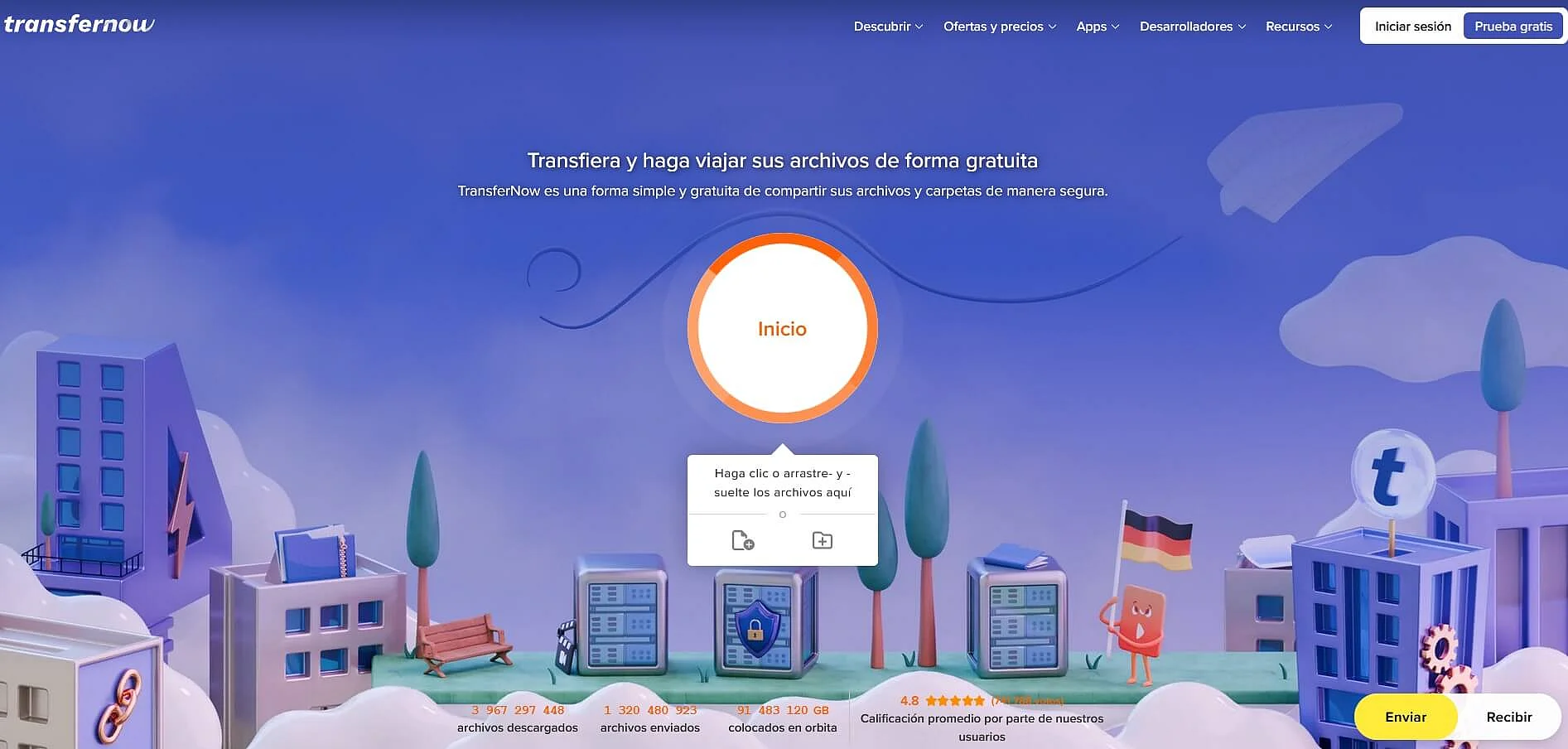 Captura de pantalla de la página web de TransferNow Imagen: Captura de pantalla de la página web de TransferNow