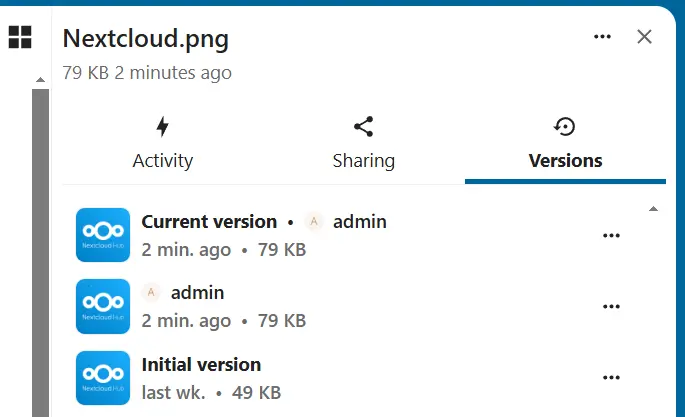 Archivo en el historial de versiones de Nextcloud Imagen: Archivo en el historial de versiones de Nextcloud