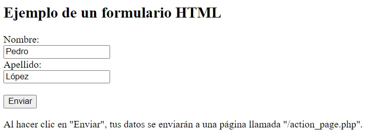 Ejemplo de un formulario HTML sencillo Imagen: Ejemplo de un formulario HTML sencillo
