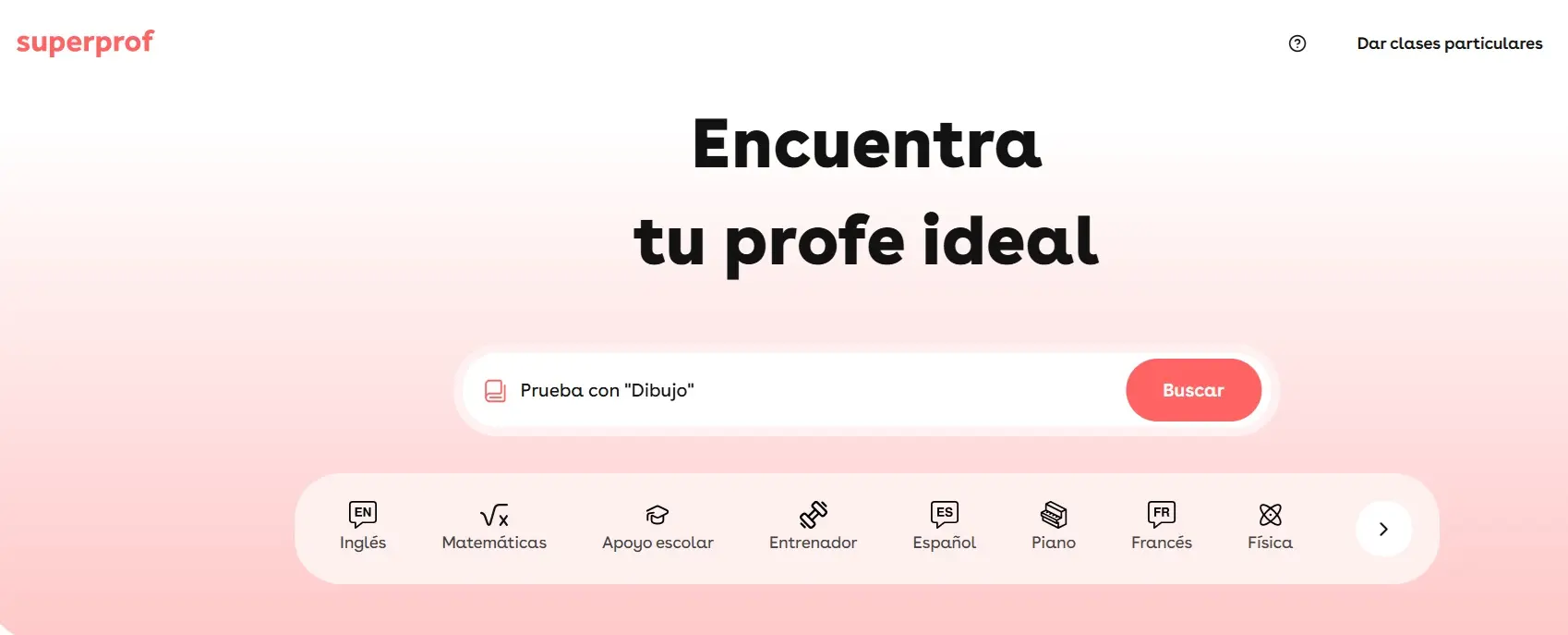 Imagen: Landing page de superprof.es en la b&uacute;squeda &ldquo;busco profesora particular&rdquo;