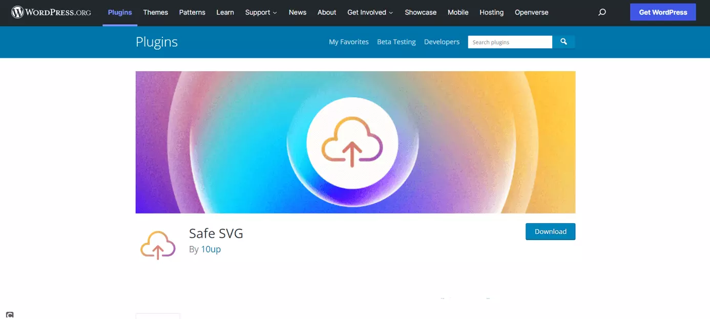 Imagen: Página de inicio del plugin Safe SVG