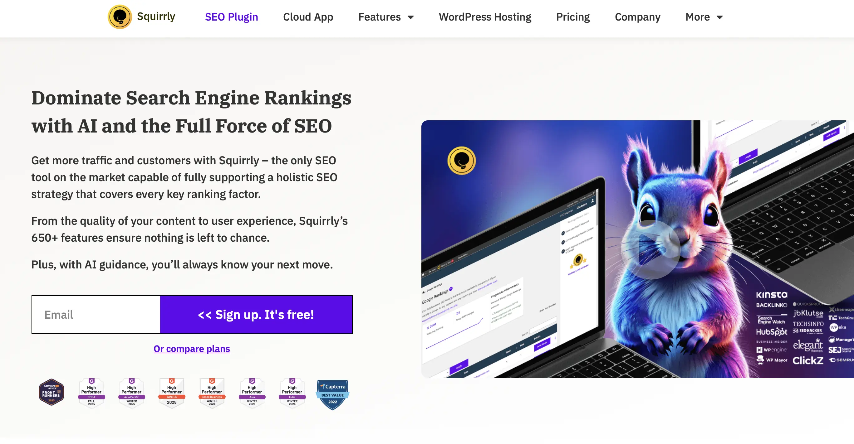 Página web del plugin premium para WordPress Squirrly SEO Imagen: Página web del plugin premium para WordPress Squirrly SEO