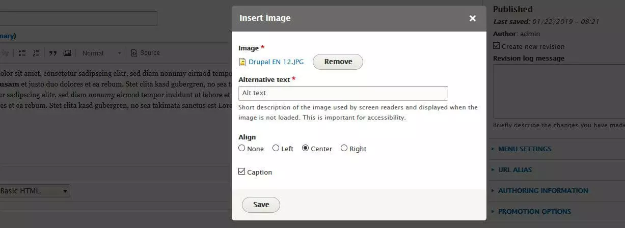 Imagen: Tutorial de Drupal: menú Drupal para insertar Imagen