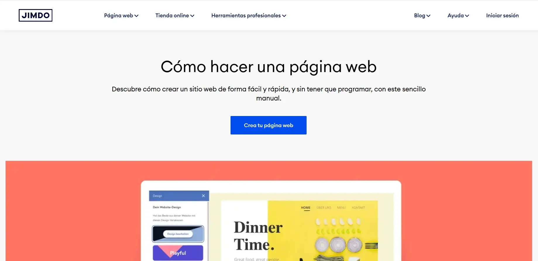 Página de inicio del creador de páginas web Jimdo Imagen: Página de inicio del creador de páginas web Jimdo