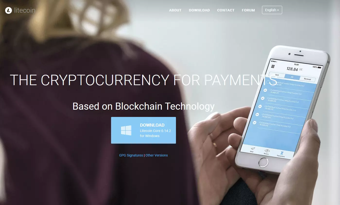 Captura de pantalla de la página web de Litecoin