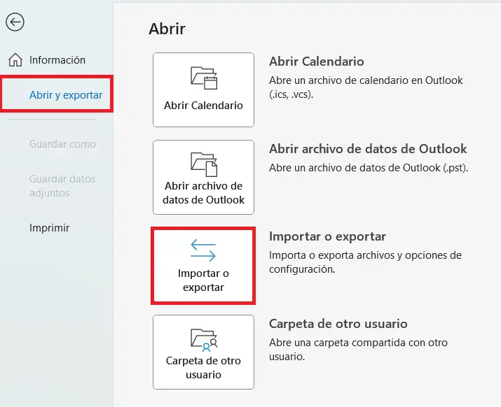 Imagen: Outlook 365: Abrir y exportar