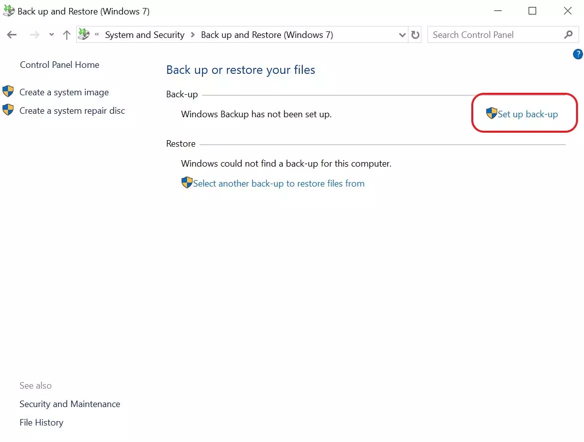 Imagen: Enlace “Configurar copias de seguridad” en las opciones de backup