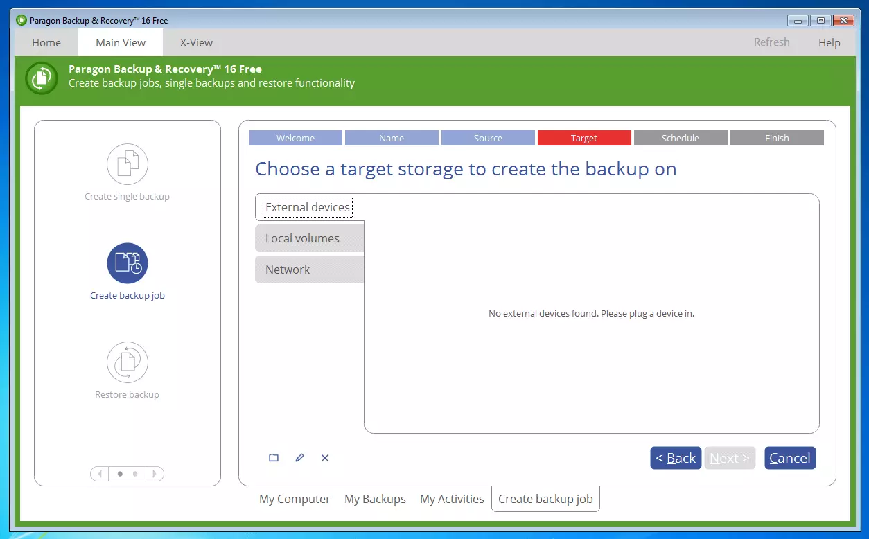 Imagen: Paragon Backup & Recovery 16 Free: menú de selección del dispositivo de almacenamiento