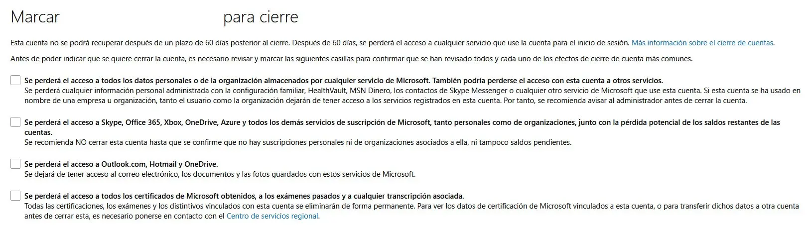 Imagen: Eliminar cuenta de Microsoft: confirmar la informaci&oacute;n