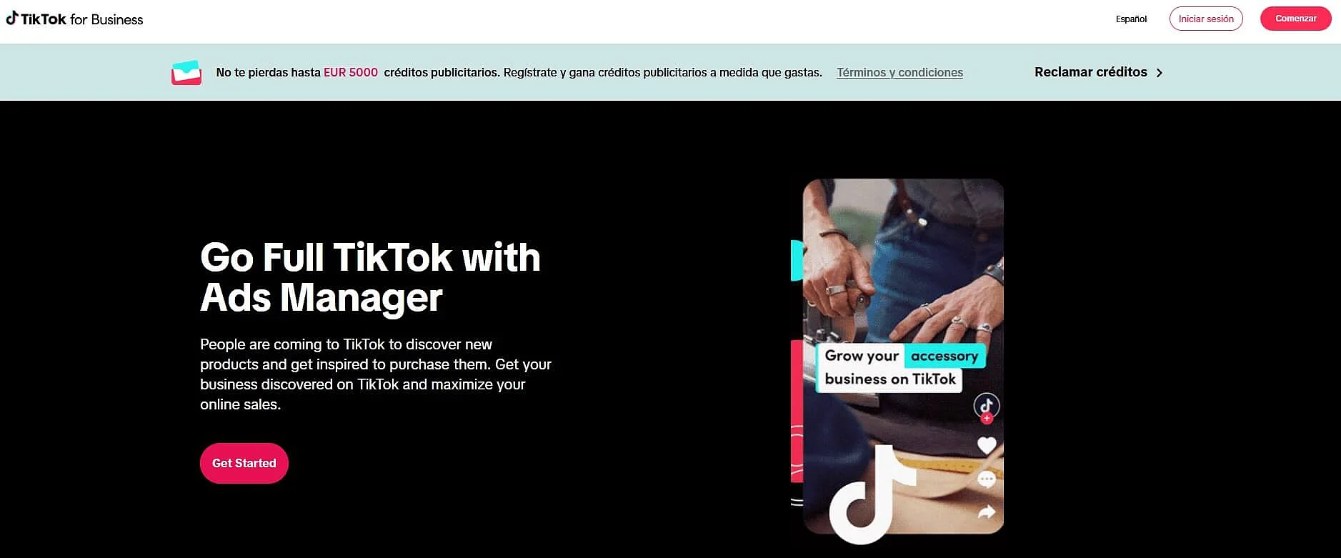Página de inicio de TikTok Ads Imagen: Página de inicio de TikTok Ads