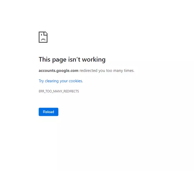Captura de pantalla del aviso ERR_TOO_MANY_REDIRECTS en Google Chrome