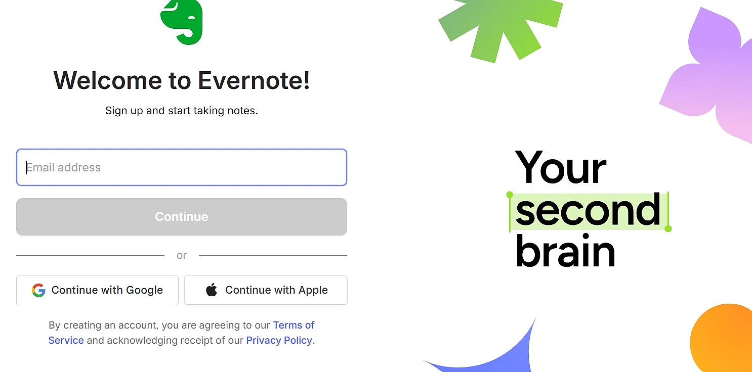 Imagen: Formulario de registro de Evernote