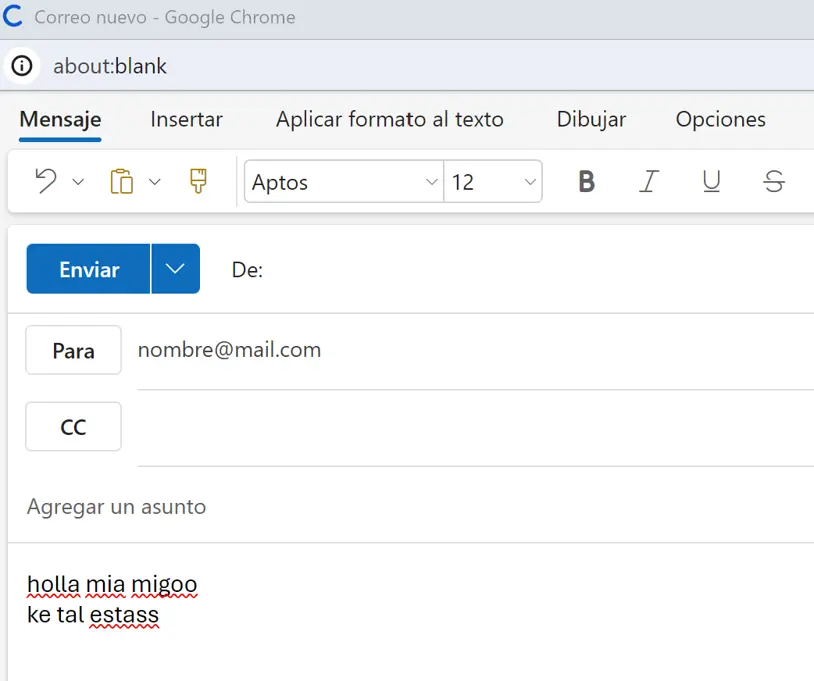 Imagen: Detección de errores de correo electrónico en el navegador Chrome