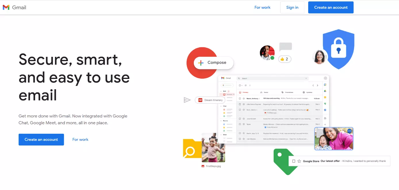 Imagen: Captura de pantalla de la página de productos de Gmail