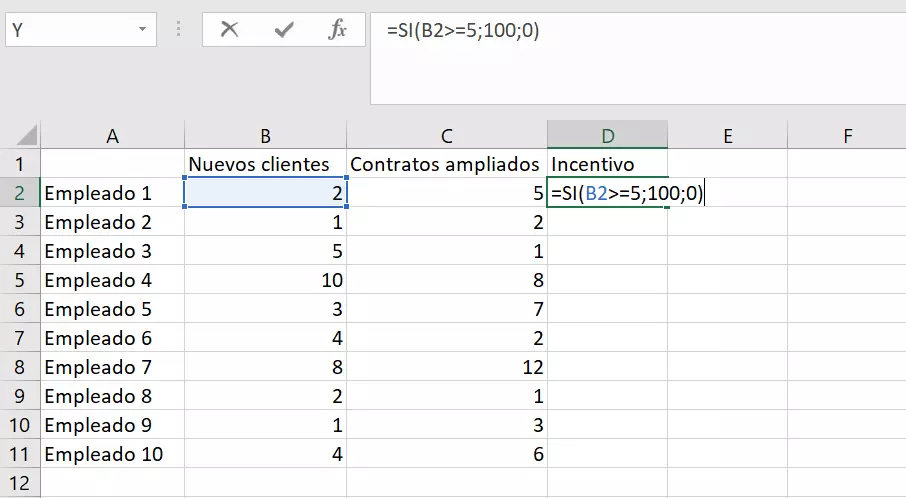 Imagen: Función SI en la tabla de Excel.