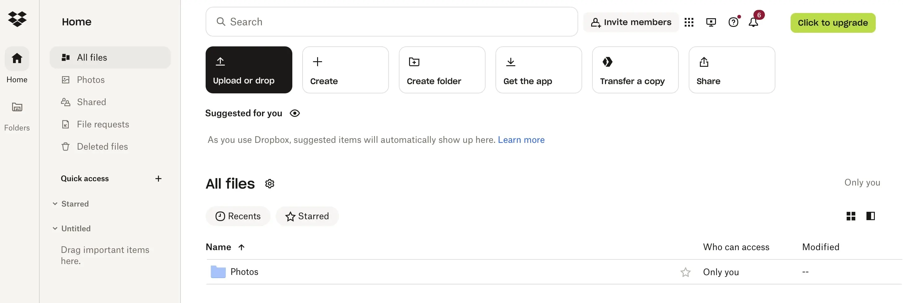 Imagen: Dropbox: vista general de los archivos guardados en la aplicación web