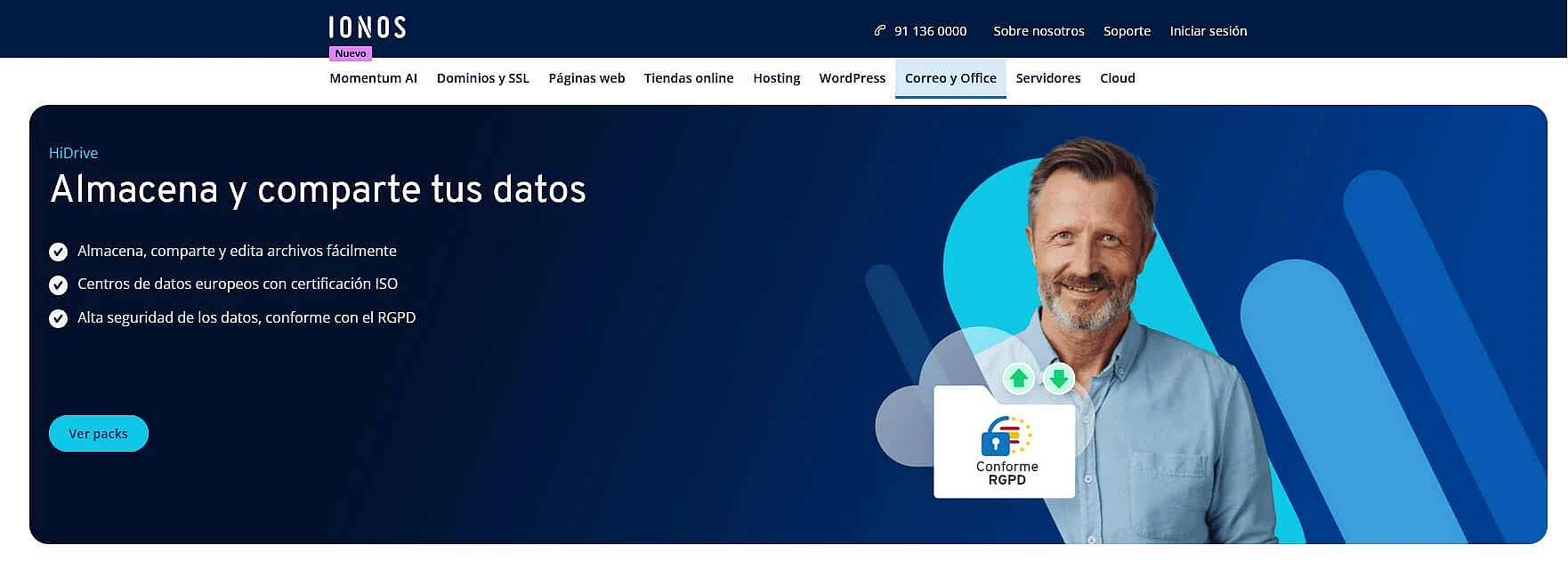 Imagen: Página de inicio del almacenamiento en la nube HiDrive de IONOS