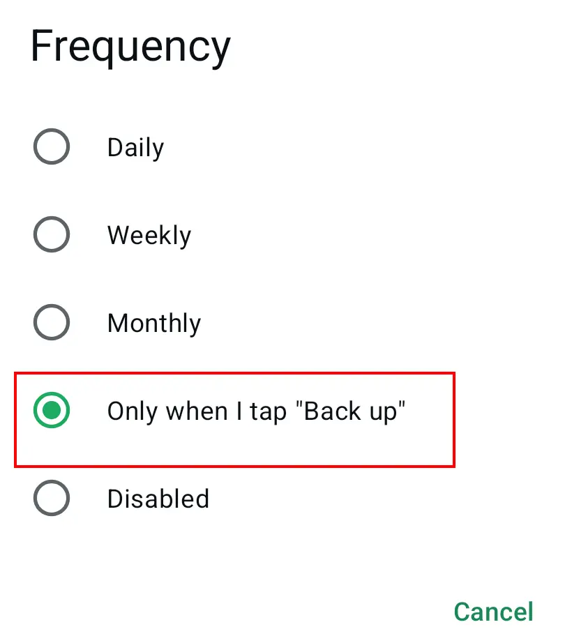 Menú de copia de seguridad de chats de WhatsApp para Google Drive Imagen: Menú de copia de seguridad de chats de WhatsApp para Google Drive