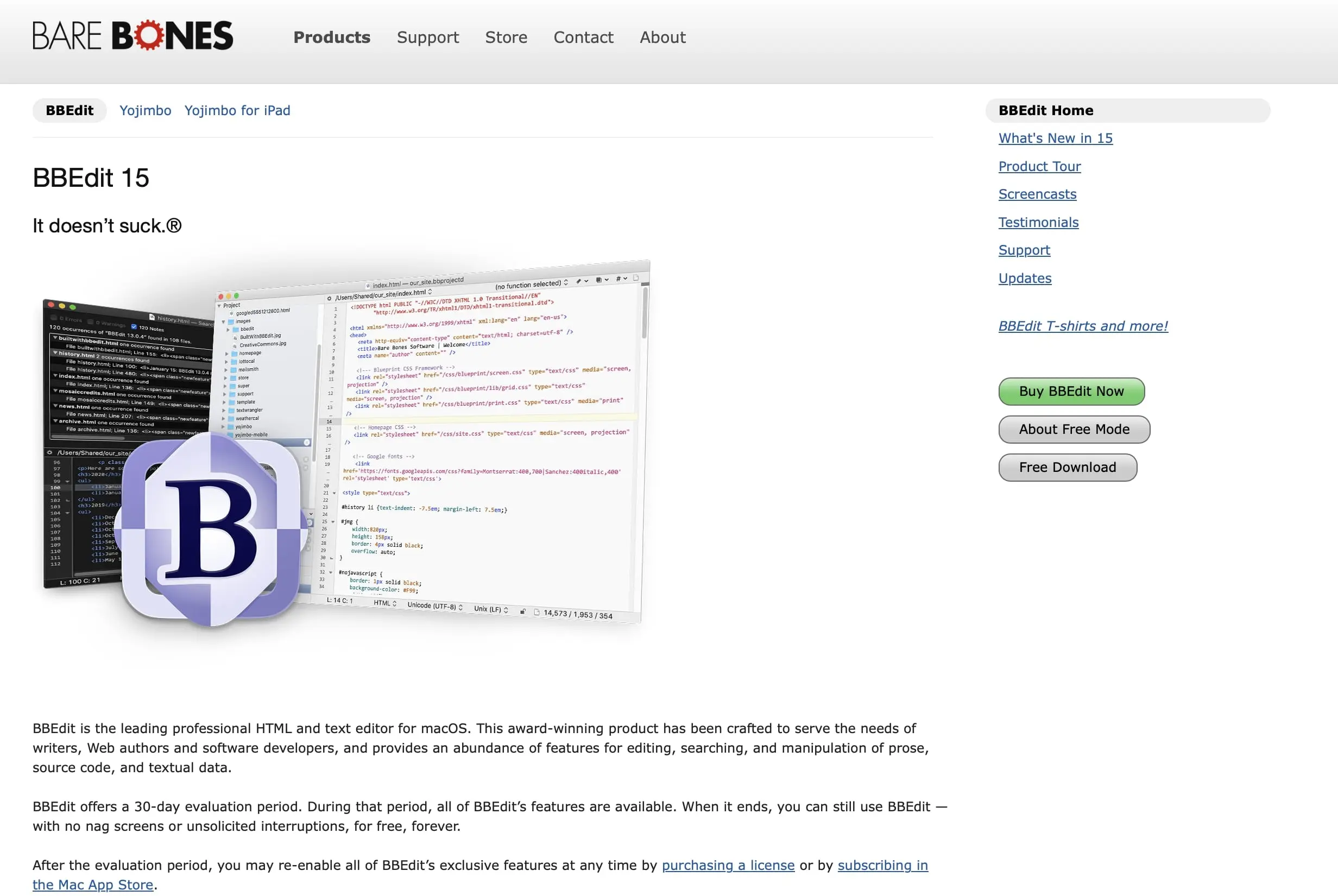 Imagen: Captura de pantalla de la página principal de BBEdit