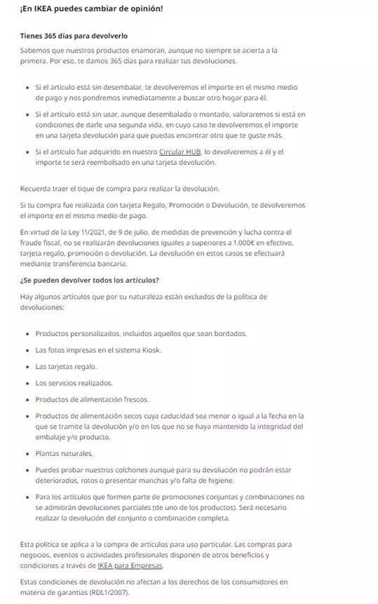 Política de devoluciones de IKEA