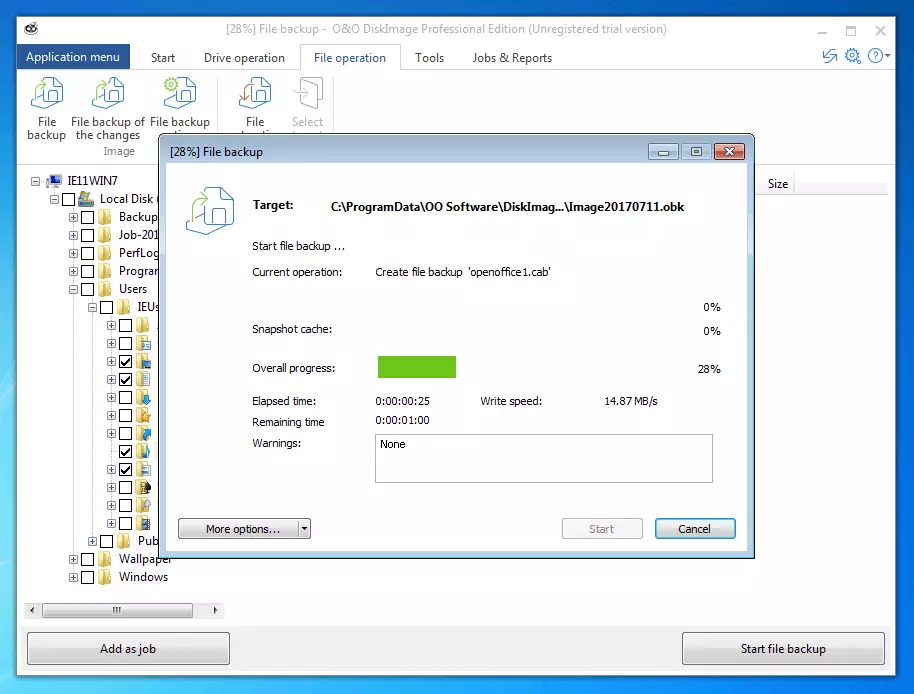 Imagen: O&O DiskImage Professional 11.0: muestra del avance de la copia