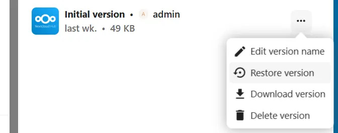 Nextcloud versioning: restaurar versión Imagen: Nextcloud versioning: restaurar versión