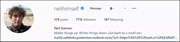 Biografía en Instagram de Neil Gaiman