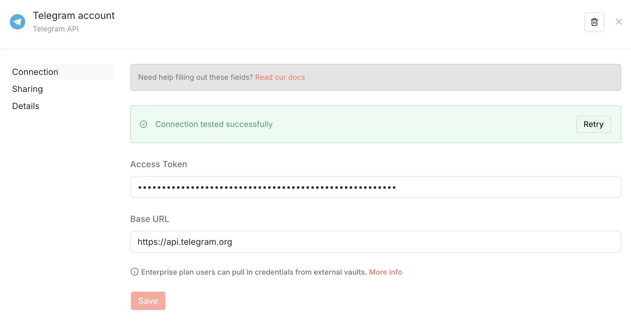 Credenciales de Telegram en n8n Imagen: Credenciales de Telegram en n8n