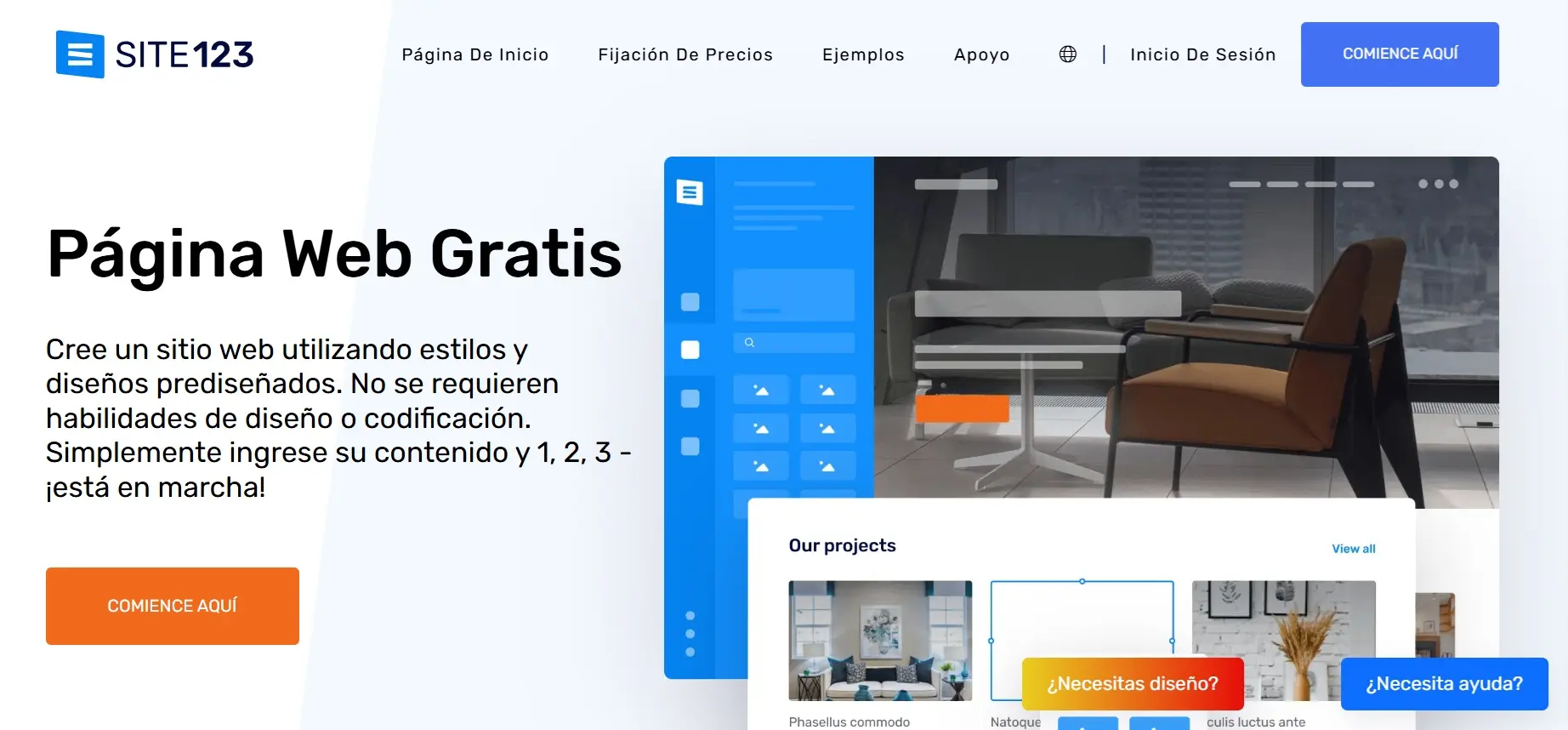 Página de inicio del creador de páginas web Site123 Imagen: Página de inicio del creador de páginas web Site123