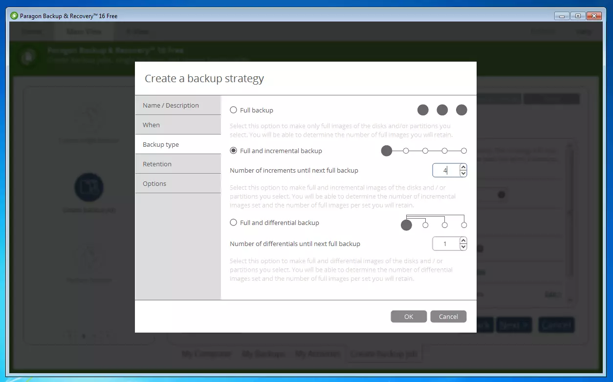 Imagen: Paragon Backup & Recovery 16 Free: menú para la creación de una estrategia de backup