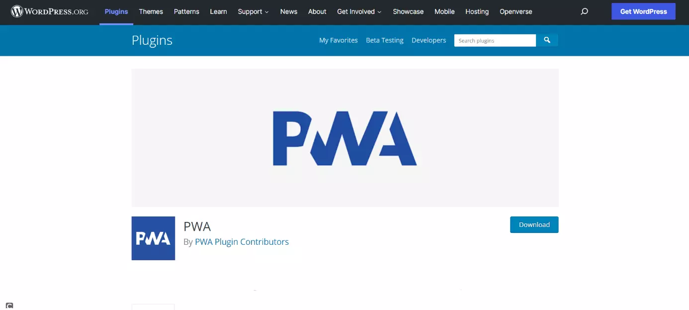 Imagen: Página de inicio del plugin PWA