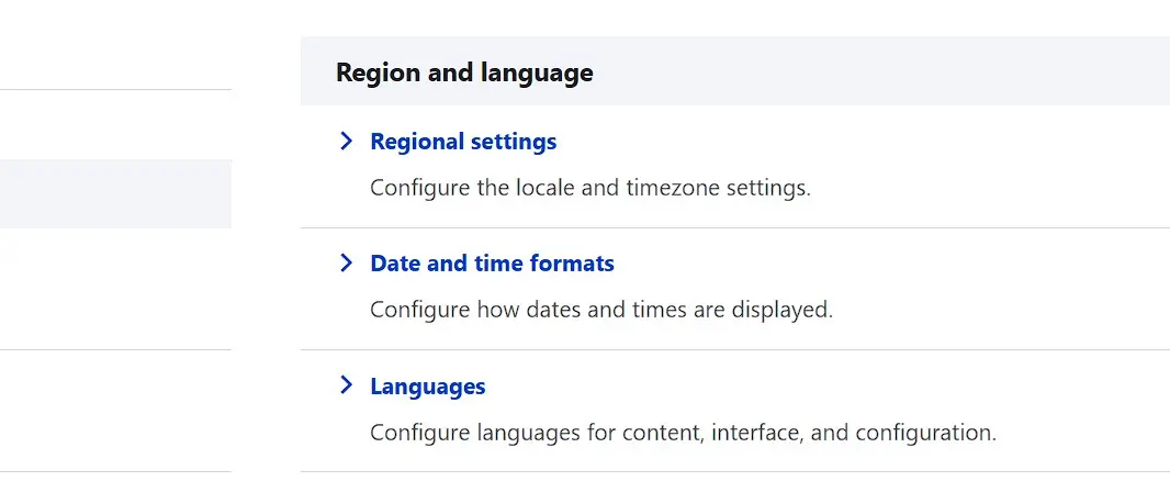 Menú de configuración de idioma en Drupal Imagen: Menú de configuración de idioma en Drupal