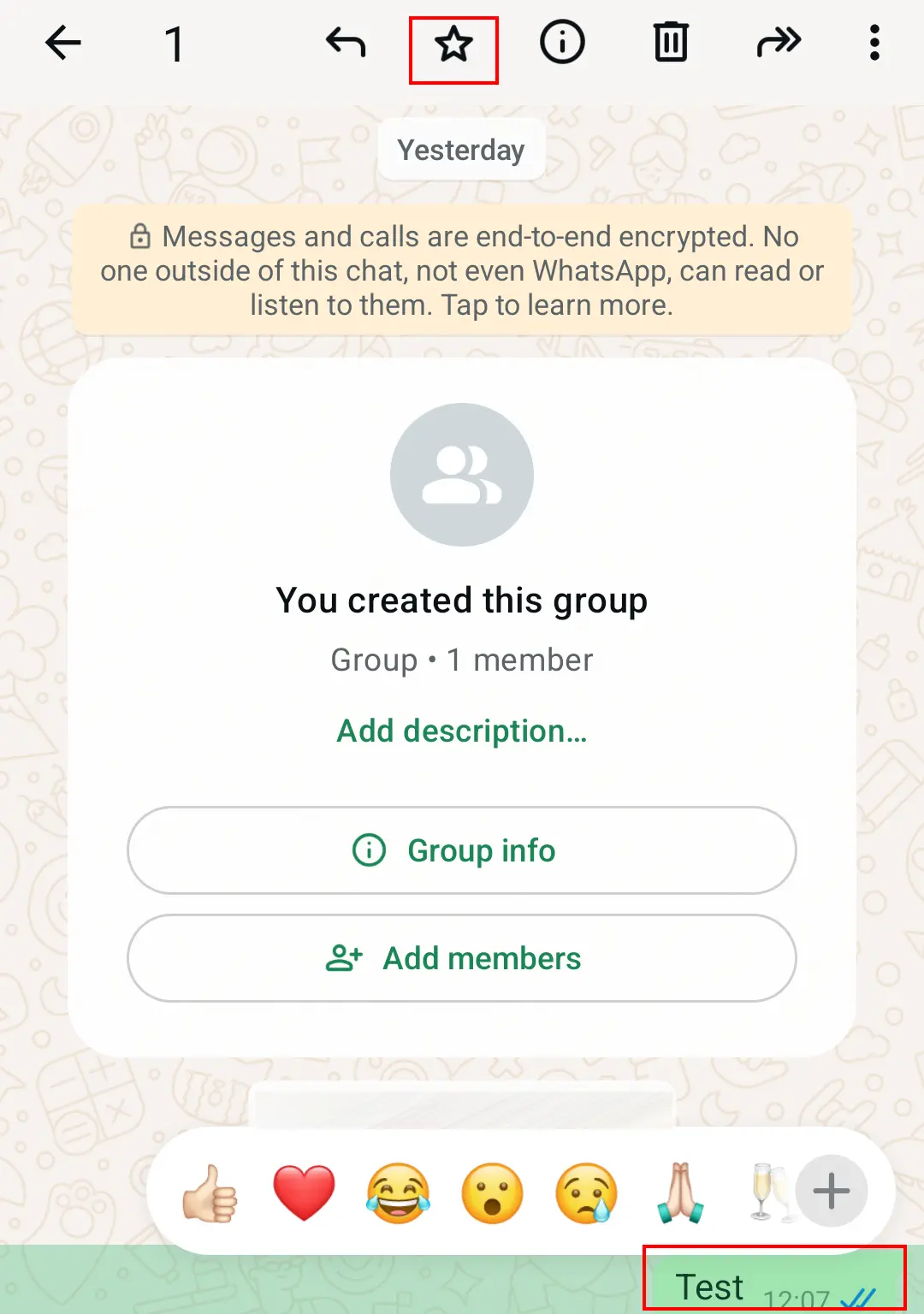 Captura de pantalla en Android de la opción “Marcar con una estrella” en WhatsApp Imagen: Captura de pantalla en Android de la opción “Marcar con una estrella” en WhatsApp
