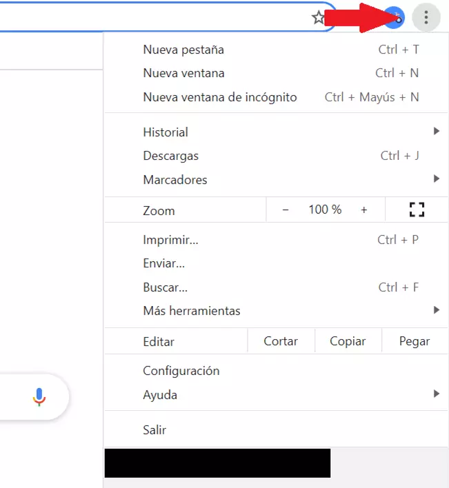 Imagen: Menú de Chrome “Personalizar y controla Google Chrome”