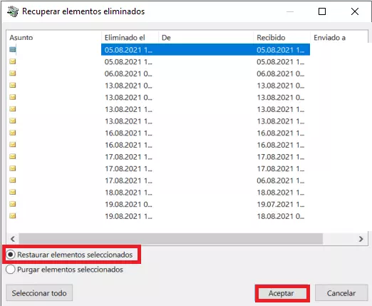 Lista de elementos eliminados