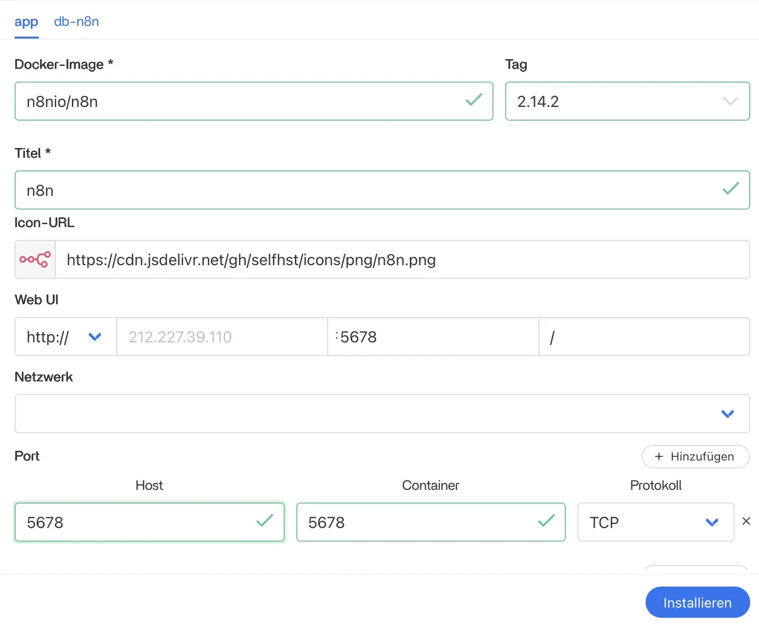 Configurar los ajustes de n8n durante la instalación Imagen: Configurar los ajustes de n8n durante la instalación
