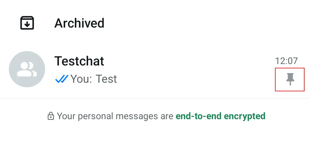 Captura de pantalla en Android de la lista de chats de WhatsApp con la función “Fijar” Imagen: Captura de pantalla en Android de la lista de chats de WhatsApp con la función “Fijar”