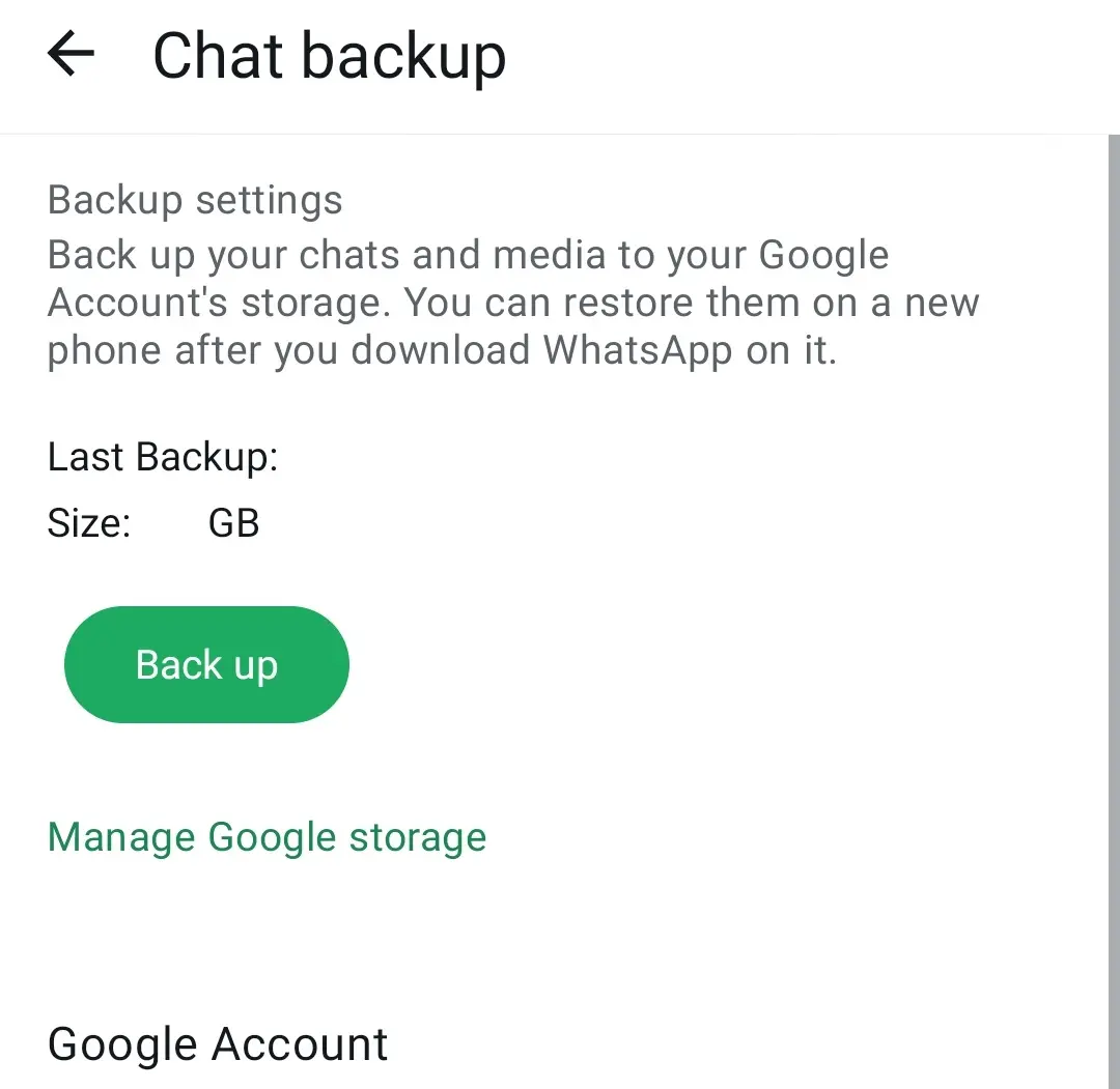 Captura de pantalla de Android del menú de copia de seguridad en WhatsApp Imagen: Captura de pantalla de Android del menú de copia de seguridad en WhatsApp