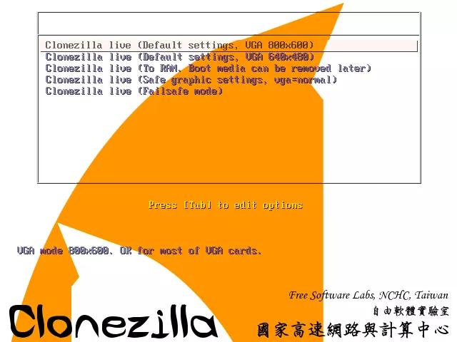 Imagen: Menú de arranque de Clonezilla Live: menú para elegir otros modos de gestión