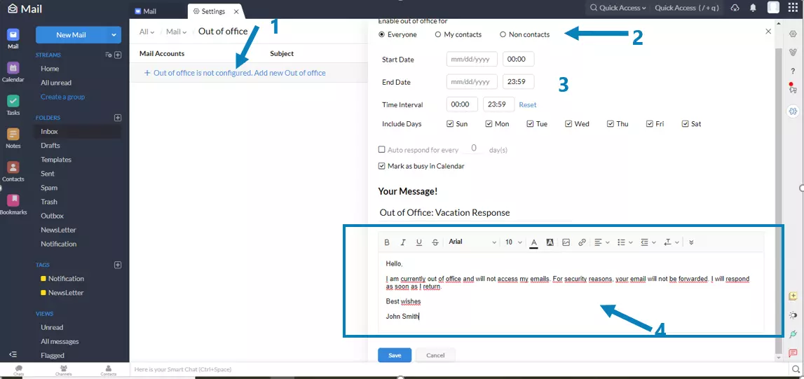 Imagen: Respuesta automática sin Mozilla Thunderbird: configuración con Zoho Mail.