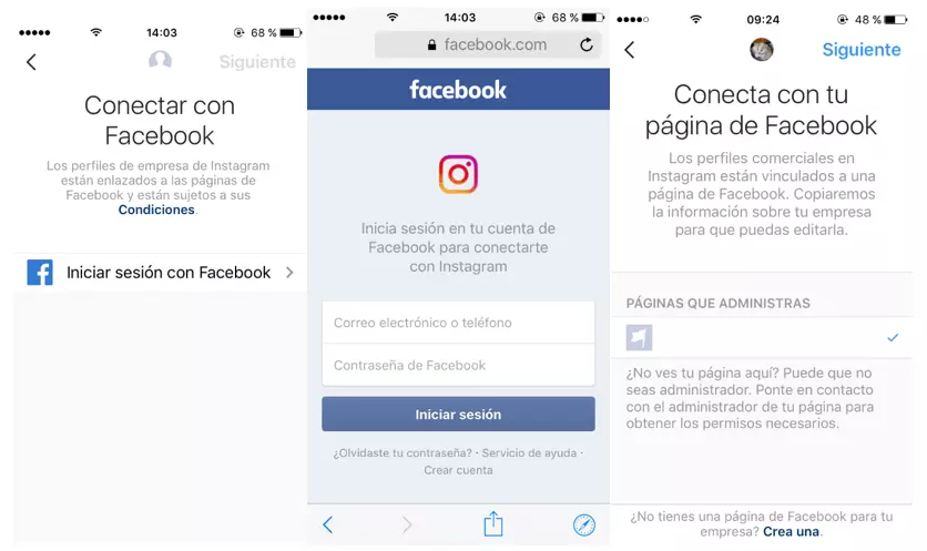 Imagen: Solicitud para conectar la cuenta de Instagram con Facebook