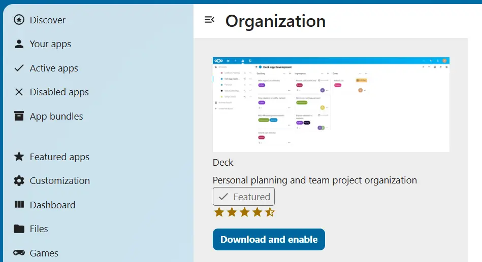 Deck en la App Store de Nextcloud Imagen: Deck en la App Store de Nextcloud