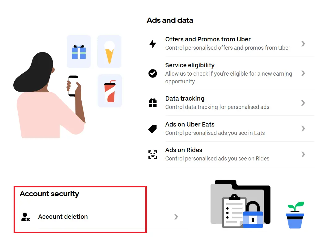 Imagen: Captura de pantalla del Centro de privacidad de Uber