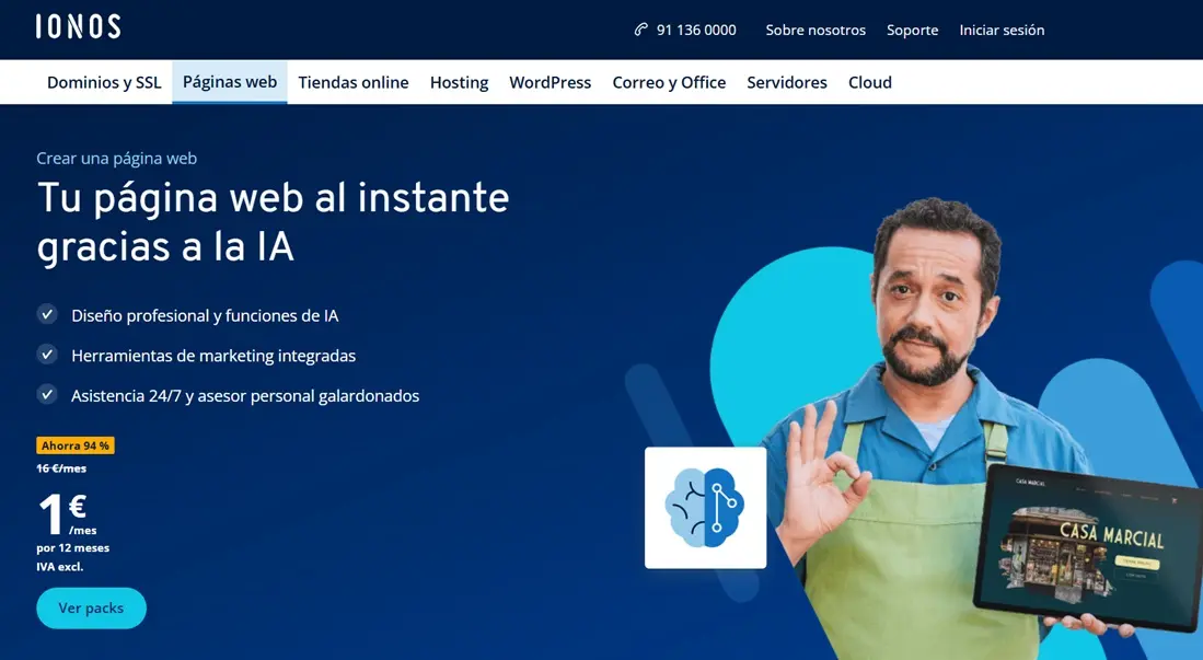Página de inicio del creador de páginas web IONOS Imagen: Página de inicio del creador de páginas web IONOS