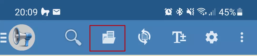 Imagen: @Voice Aloud Reader: selecciona el icono de la carpeta en la aplicación móvil