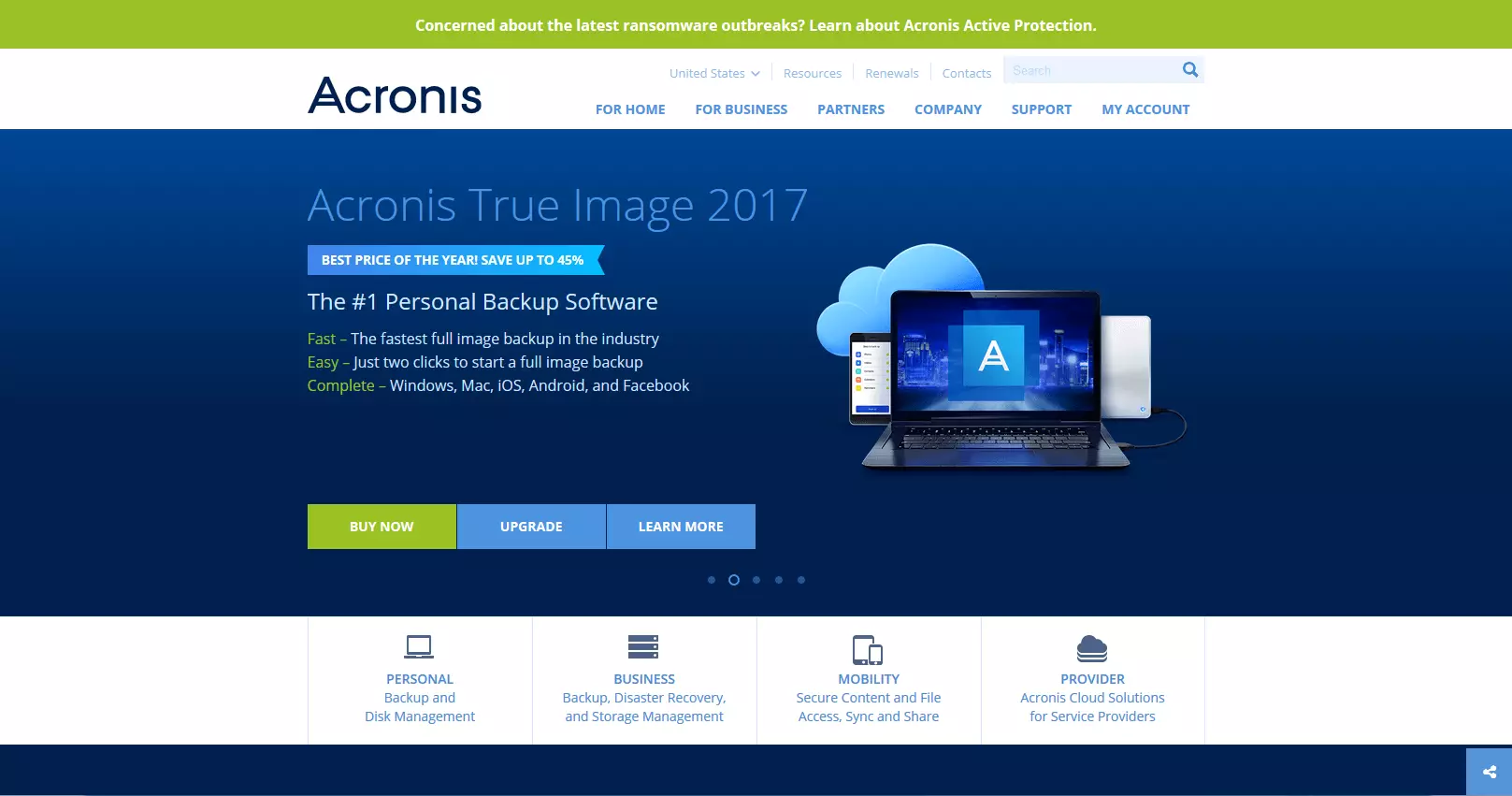 Imagen: Página web del producto: Acronis True Image 2017